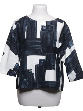 Poetry Indigo & White Painterly Stripe Top 100% organic cotton Sz 12 lagenlook